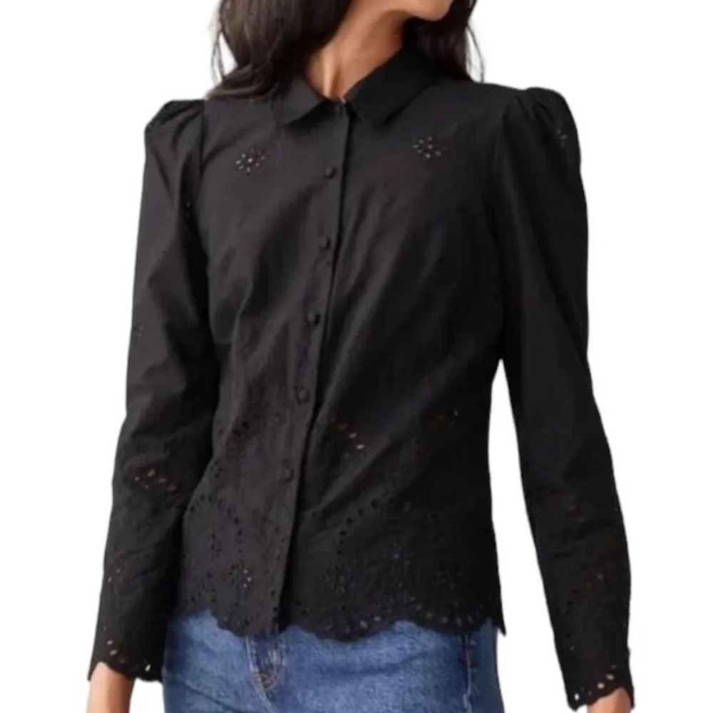 & Other Stories Black Eyelet Puff Sleeve Blouse | Paris Atelier NWT Size 0 (XS)